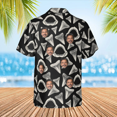 Shark Teeth Hawaiian Shirt with custom faces, back view