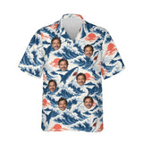 Shark Waves Hawaiian Shirt personalized with printed faces, front view