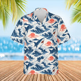 Shark Waves Hawaiian Shirt print before personalizing, front view