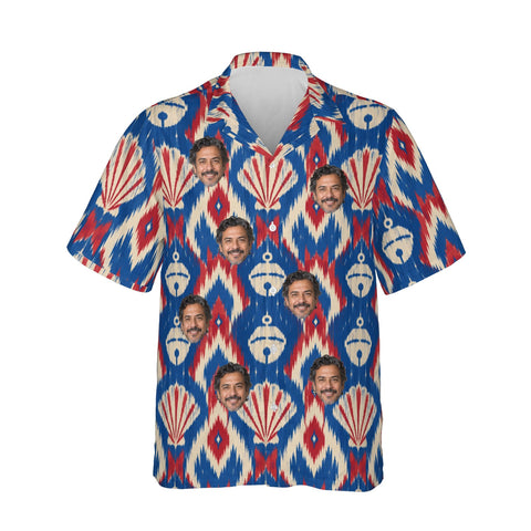 Shell Bell Ikat personalized Christmas Hawaiian shirt printed with customer faces, front view