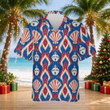 Shell Bell Ikat Christmas Hawaiian shirt print before personalizing, front view