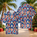 Shell Bell Ikat custom Christmas Hawaiian shirt with faces, front and back