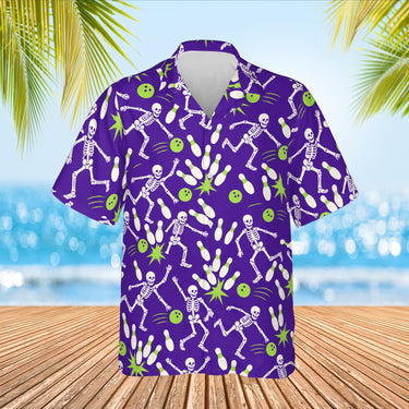 Skeleton Bowling Hawaiian Bowling Shirt print before personalizing, front view