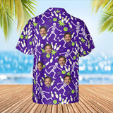 Skeleton Bowling Hawaiian Bowling Shirt with custom faces, back view
