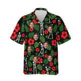 Skeleton Golfers Funny Hawaiian Golf Shirt personalized with printed faces, front view