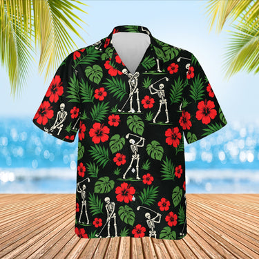 Skeleton Golfers Funny Hawaiian Golf Shirt print before personalizing, front view
