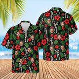 Skeleton Golfers Funny Hawaiian Golf Shirt with custom faces, front and back