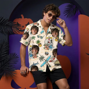 Skeleton Surfer Beach custom Hawaiian shirt with photos, example 2