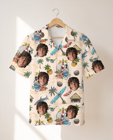 Skeleton Surfer Beach personalized Hawaiian shirt printed with customer faces