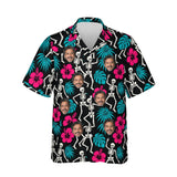 Skeleton Tiki Goth Hawaiian Shirt personalized with printed faces, front view