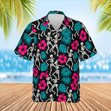 Skeleton Tiki Goth Hawaiian Shirt print before personalizing, front view