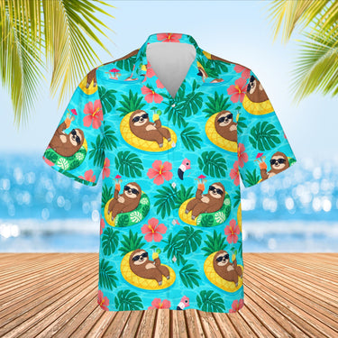 Sloth Pool Party Ugly Hawaiian Shirt print before personalizing, front view