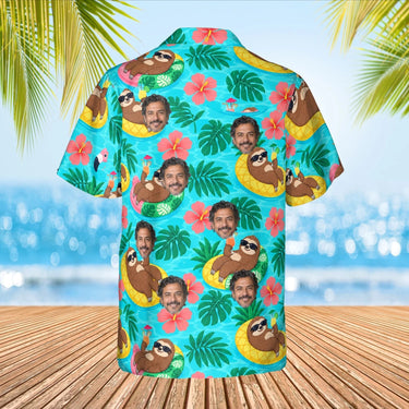 Sloth Pool Party Ugly Hawaiian Shirt with custom faces, back view