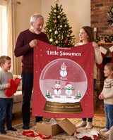 Personalized grandpa blanket with grandkids names, Grandpa's Little Snowmen snow globe held up by grandpa and his grandkids