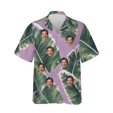 Snowy Banana Leaves personalized Christmas Hawaiian shirt printed with customer faces, front view
