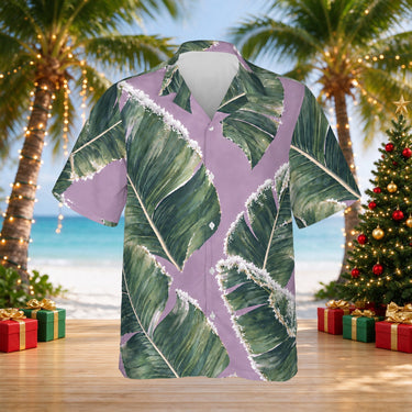 Snowy Banana Leaves Christmas Hawaiian shirt print before personalizing, front view