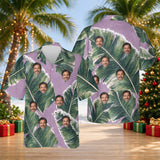 Snowy Banana Leaves custom Christmas Hawaiian shirt with faces, front and back