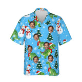 Snowy Dinosaur Christmas Hawaiian Shirt personalized with printed faces, front view