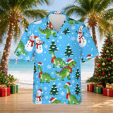 Snowy Dinosaur Christmas Hawaiian Shirt print before personalizing, front view