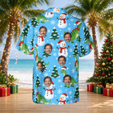 Snowy Dinosaur Christmas Hawaiian Shirt with custom faces, back view