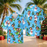 Snowy Dinosaur Christmas Hawaiian Shirt with custom faces, front and back
