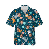 Space Cats Sci-Fi Hawaiian Shirt personalized with printed faces, front view