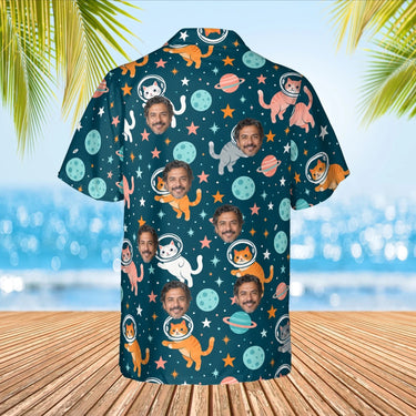 Space Cats Sci-Fi Hawaiian Shirt with custom faces, back view