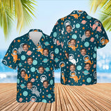 Space Cats Sci-Fi Hawaiian Shirt with custom faces, front and back