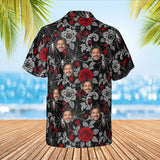 Spider Web Lace Goth Hawaiian Shirt with custom faces, back view