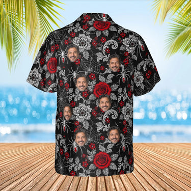Spider Web Lace Goth Hawaiian Shirt with custom faces, back view