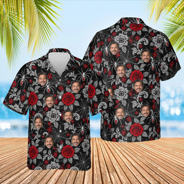 Spider Web Lace Goth Hawaiian Shirt with custom faces, front and back