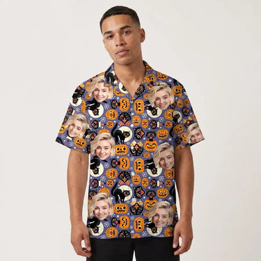 Spooky Kitty Halloween custom Hawaiian shirt with photos, example 1