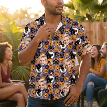 Spooky Kitty Halloween custom Hawaiian shirt with photos, example 2