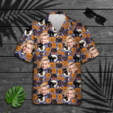 Spooky Kitty Halloween custom Hawaiian shirt with photos, example 3