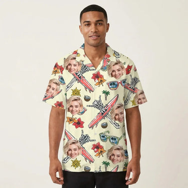 Spooky Surf Skull custom Hawaiian shirt with photos, example 3