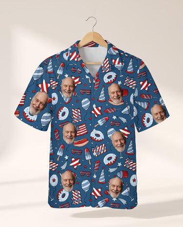 Star-Spangled Summer USA personalized Hawaiian shirt printed with customer faces