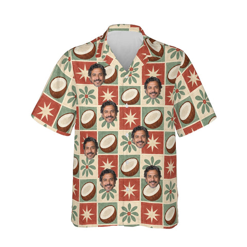 Starlit Coconuts personalized Christmas Hawaiian shirt printed with customer faces, front view