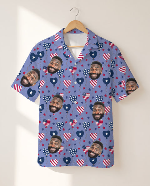 Stars and Hearts USA Party personalized Hawaiian shirt printed with customer faces