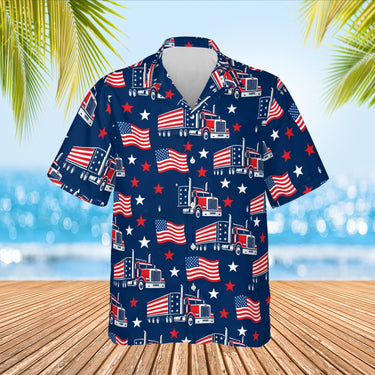 Stars & Stripes Trucker Hawaiian Shirt print before personalizing, front view