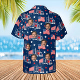 Stars & Stripes Trucker Hawaiian Shirt with custom faces, back view
