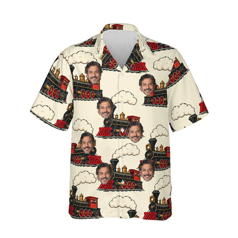 Steam Locomotive Train Hawaiian Shirt personalized with printed faces, front view