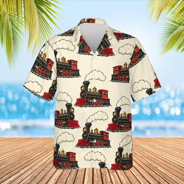 Steam Locomotive Train Hawaiian Shirt print before personalizing, front view