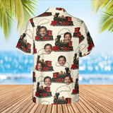 Steam Locomotive Train Hawaiian Shirt with custom faces, back view