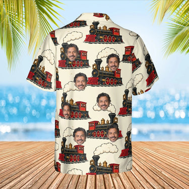 Steam Locomotive Train Hawaiian Shirt with custom faces, back view