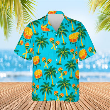 Steel Drum Caribbean Style Hawaiian Shirt print before personalizing, front view