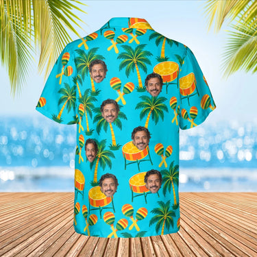 Steel Drum Caribbean Style Hawaiian Shirt with custom faces, back view