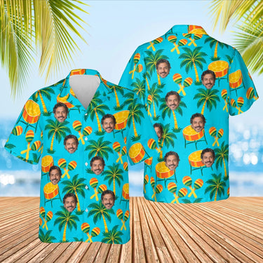 Steel Drum Caribbean Style Hawaiian Shirt with custom faces, front and back