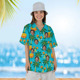 Woman wearing the Steel Drum Caribbean Style Hawaiian Shirt with custom faces