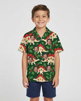 Stegosaurus Ornament Dinosaur Christmas Hawaiian Shirt with printed faces, worn by a child