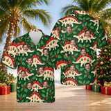 Stegosaurus Ornament Dinosaur Christmas Hawaiian Shirt with custom faces, front and back